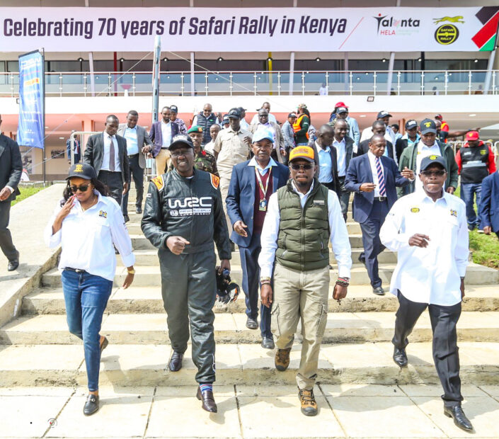 President of Kenya His Excellence Wiliam Ruto Rides in a Rally car as a co-driver at the 2023 WRC Safari Rally