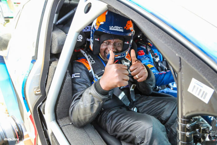 President of Kenya His Excellence Wiliam Ruto Rides in a Rally car as a co-driver at the 2023 WRC Safari Rally